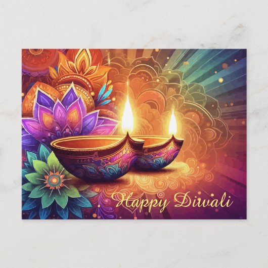 Heldere en kleurrijke Happy Diwali Festival van Li Feestdagenkaart (Voorkant)