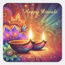 Heldere en kleurrijke Happy Diwali Festival van Li Vierkante Sticker
