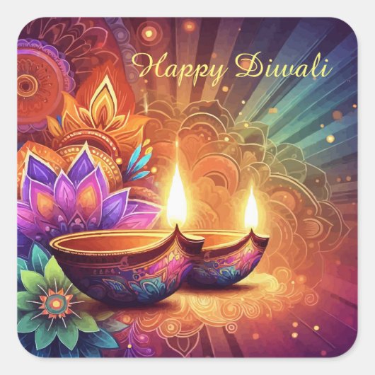 Heldere en kleurrijke Happy Diwali Festival van Li Vierkante Sticker (Voorkant)