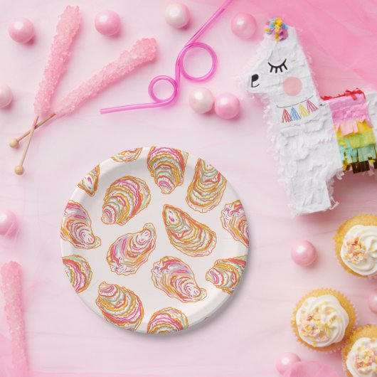 Heldere en kleurrijke kustoesterschelpen papieren bordje (Feest)