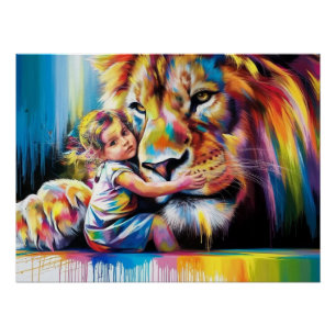 Heldere en kleurrijke Lion Hug Digitale Kunst - Le Perfect Poster