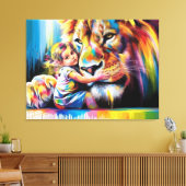 Heldere en kleurrijke Lion Hug Digitale Kunst Leve Canvas Afdruk (Insitu (Woonkamer))