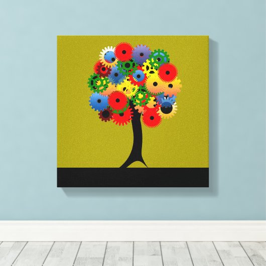 Heldere en kleurrijke mechanische versnellingsboom canvas afdruk (Insitu (Houten vloer))
