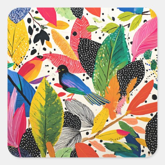 Heldere en kleurrijke Oerwoud kunst Vierkante Sticker (Voorkant)