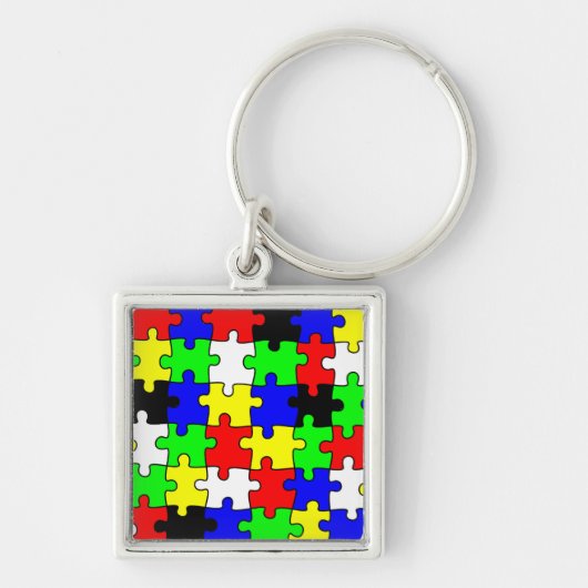 Heldere en kleurrijke puzzelstukken sleutelhanger (Voorkant)