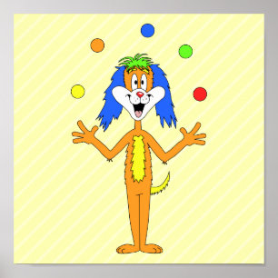 Heldere en kleurrijke tekenfilm Dog Juggling. Poster