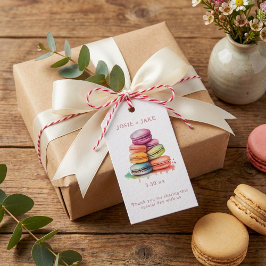 Heldere en kleurrijke waterverf macaroon taarten cadeaulabel