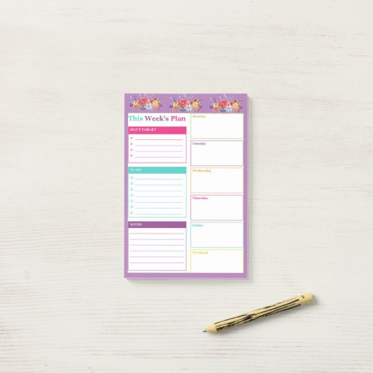Heldere en kleurrijke weekplanner post-it® notes (Op bureau)
