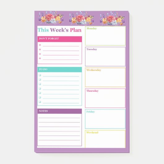 Heldere en kleurrijke weekplanner post-it® notes (Voorkant)