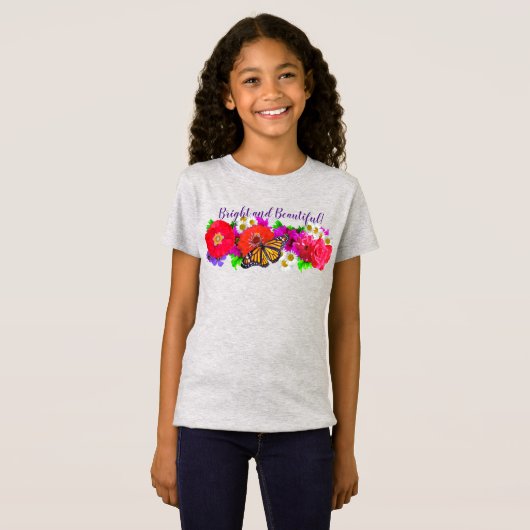 Heldere en mooie Monarch Butterfly en Flowers T-shirt (Voorkant volledig)