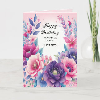 Heldere en Schattige Roze Paarse Blauwe Bloemen Ka Kaart