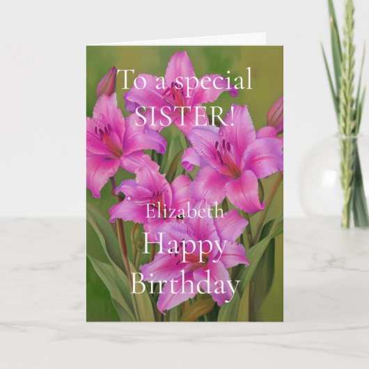 Heldere en Schattigee roze lelies Happy Birthday S Kaart (Voorkant)