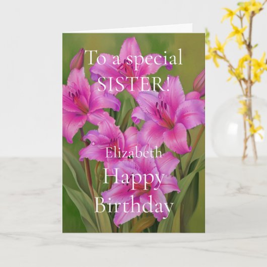 Heldere en Schattigee roze lelies Happy Birthday S Kaart (Gele Bloem)