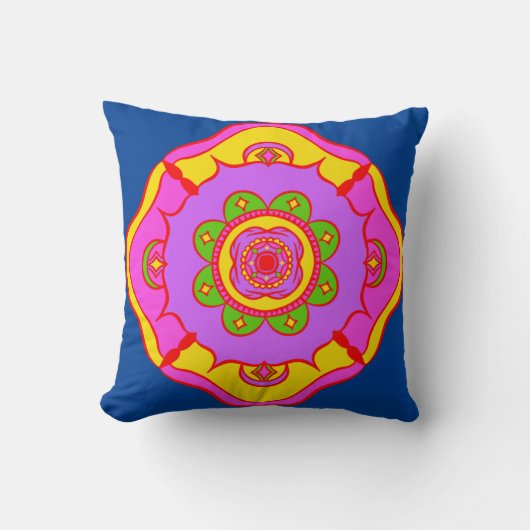 Heldere en scherpe gekleurde Rangoli Kussen (Voorkant)