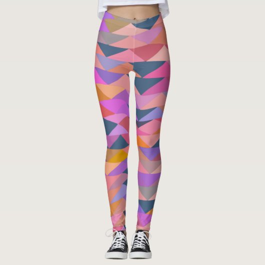 Heldere en vette Abstracte driehoeken in levendige Leggings (Voorkant)