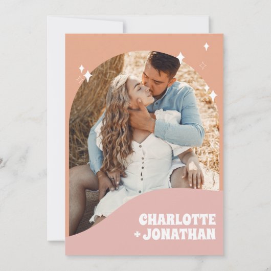 Heldere en Vette Moderne Foto Retro Bruiloft Bedankkaart (Achterkant)