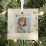 Heldere en Vrolijke Custom Photo Christmas Ornamen Glas Ornament<br><div class="desc">Bijpassende kaarten beschikbaar. Bezoek berryberrysweet.com voor stijlvolle briefpapier en gepersonaliseerde geschenken!</div>
