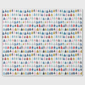 Heldere en vrolijke handgetekende kerstbomen cadeaupapier (Vlak)