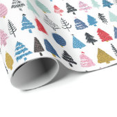 Heldere en vrolijke handgetekende kerstbomen cadeaupapier (Rol Hoek)