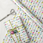 Heldere en vrolijke handgetekende kerstbomen cadeaupapier