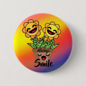 Heldere en vrolijke zonnebloem met Happy Smile Ronde Button 5,7 Cm (Voorkant)