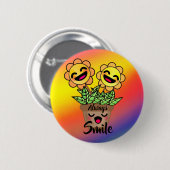 Heldere en vrolijke zonnebloem met Happy Smile Ronde Button 5,7 Cm (Voorkant /achterkant)