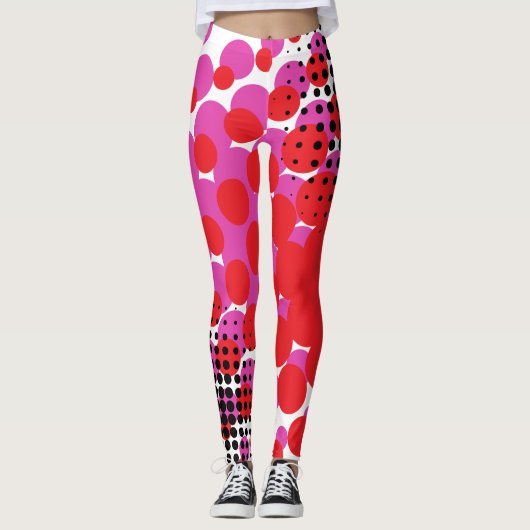 Heldere en zwarte stippen leggings (Voorkant)