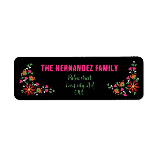 Heldere etnische bloem Fiesta Mexicaanse borduurwe Etiket (Voorkant)