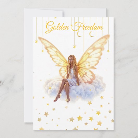 Heldere fee gouden vlinder vleugels zachte schoonh kaart (Voorkant)