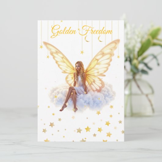 Heldere fee gouden vlinder vleugels zachte schoonh kaart (Staand voorkant)