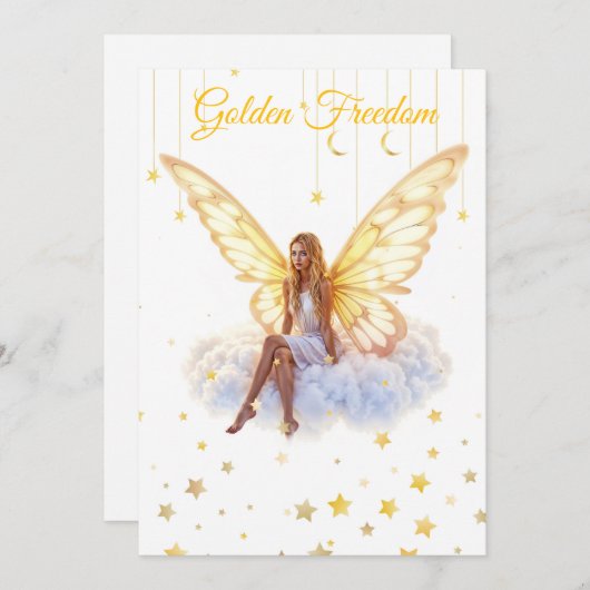 Heldere fee gouden vlinder vleugels zachte schoonh kaart (Voorkant / Achterkant)