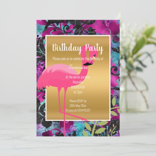 HELDERE FLAMINGO HAWAÏAANSE BLOEMGOUD KAART (Staand voorkant)