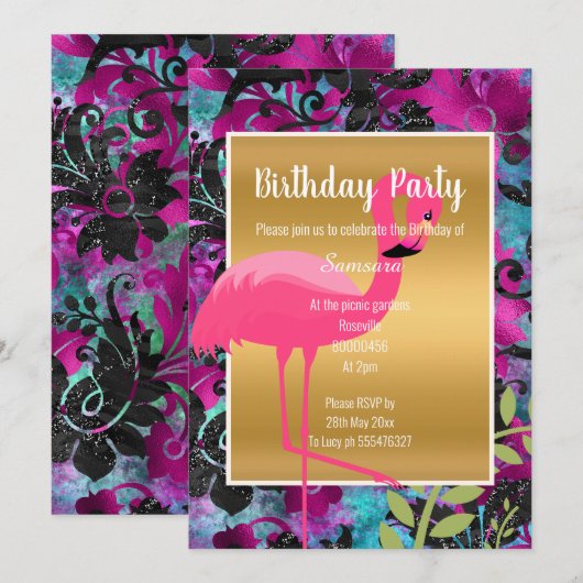 HELDERE FLAMINGO HAWAÏAANSE BLOEMGOUD KAART (Voorkant / Achterkant)