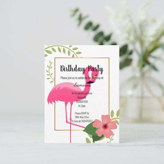 HELDERE FLAMINGO HIBISCUS WIT GULDEN VERJAARDAG BRIEFKAART (Staand voorkant)