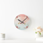 Heldere Floral Art, roze , bloeiende ventilator Ronde Klok (Huis)