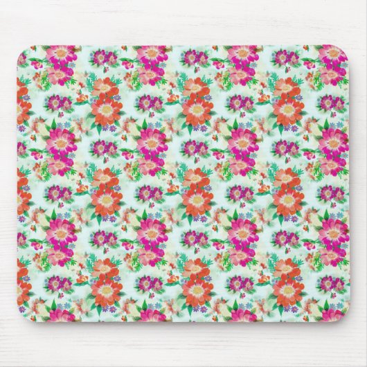 Heldere  Floral Pink en Red Flowers Muismat (Voorkant)