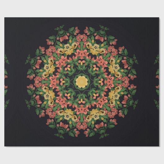 Heldere florale mandala met rode en gele bloemen. cadeaupapier (Vlak)