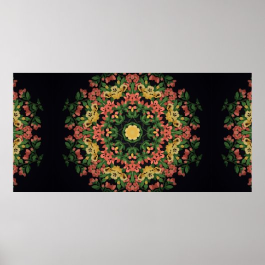 Heldere florale mandala met rode en gele bloemen. poster (Voorkant)