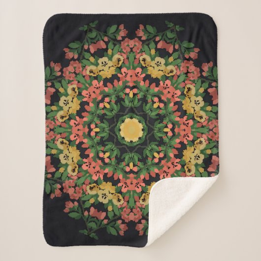 Heldere florale mandala met rode en gele bloemen. sherpa deken (Voorkant)