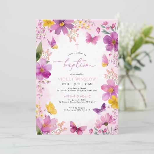 Heldere Fuchsia Roze Doopsel Bloemen Kaart (Staand voorkant)