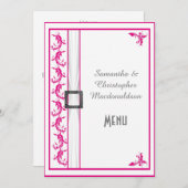 Heldere fuchsia roze witte kant bruiloft menu (Voorkant / Achterkant)