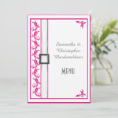 Heldere fuchsia roze witte kant bruiloft menu (Staand voorkant)