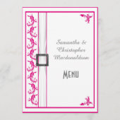 Heldere fuchsia roze witte kant bruiloft menu (Voorkant)