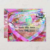 Heldere Fun Heart Party van de jaren 80 Save the D Aankondigingskaart (Voorkant / Achterkant)