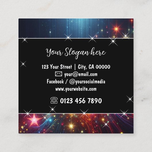 Heldere Galaxy Nebula Glitter Regen Sparkle Sterre Vierkante Visitekaartje (Achterkant)
