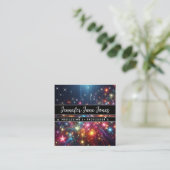Heldere Galaxy Nebula Glitter Regen Sparkle Sterre Vierkante Visitekaartje (Staand voorkant)