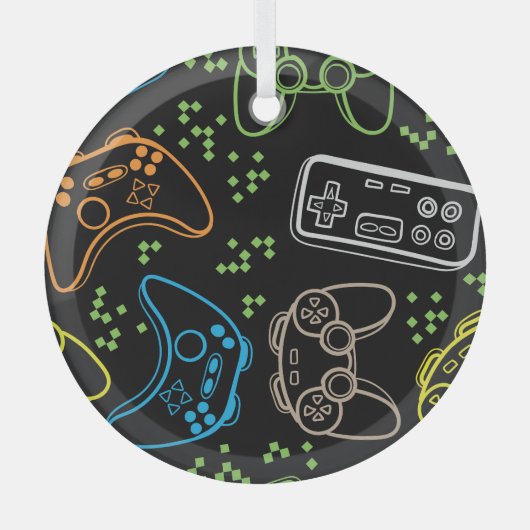 Heldere gaming joysticks: cool patroon. glas ornament (Voorkant)