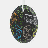Heldere gaming joysticks: cool patroon. glas ornament (Voorkant links)