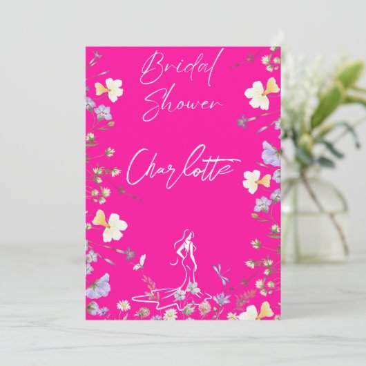 Heldere gedurfde wilde bloemen script bruids kaart (Staand voorkant)