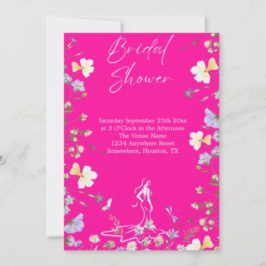 Heldere gedurfde wilde bloemen script bruids kaart (Achterkant)